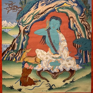 ヴィンテージの阿弥陀如来タンカ：手描きのチベット美術（112 x 170 cm