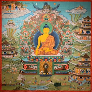 LIFE of BUDDHA THANKGA 1: Before His Enlightenment | Large Vintage Buddha Temple Thangka by Amdo Jamyang Losal of Mussoorie