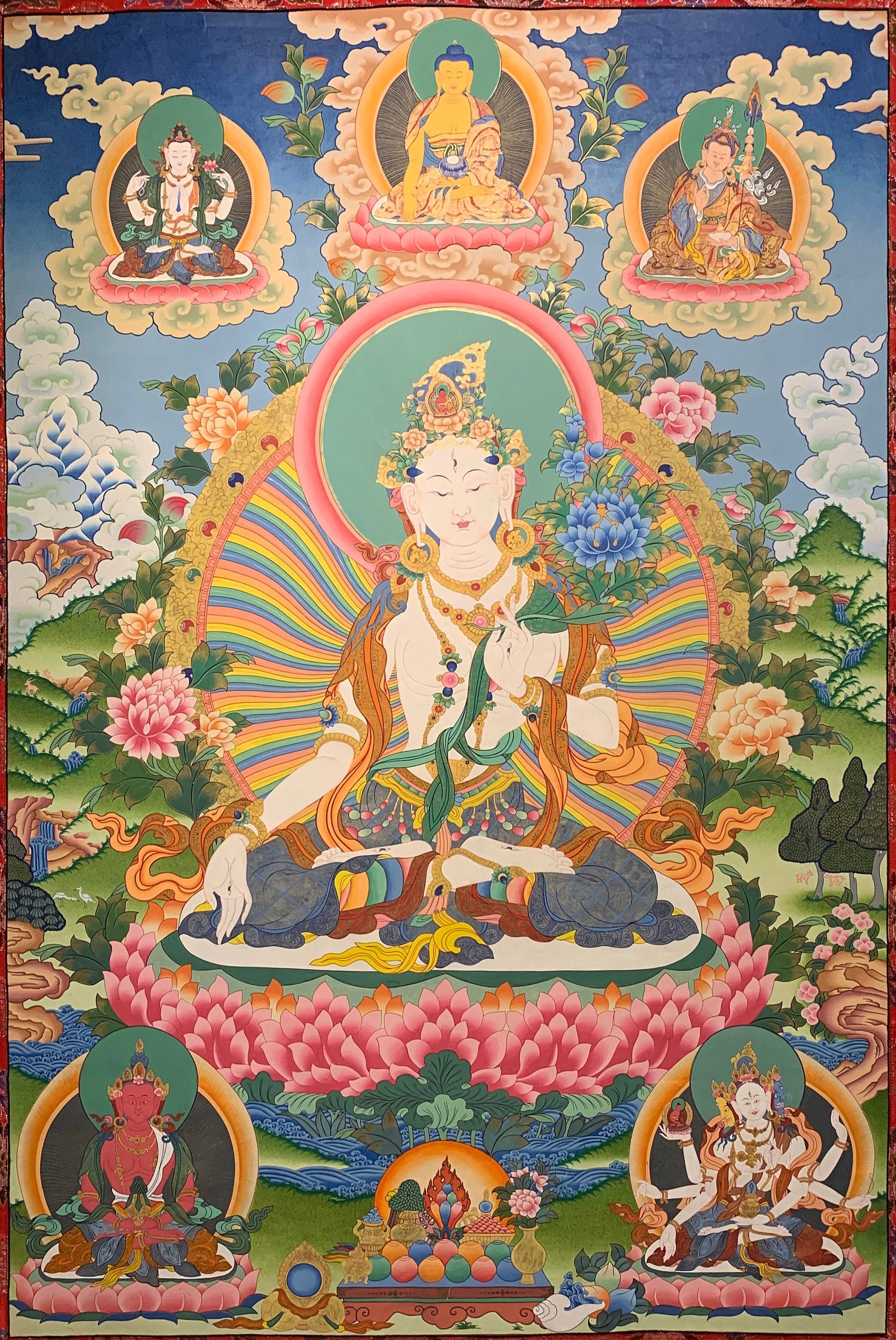 ホワイトターラ　菩薩　タンカペイント 白多羅菩薩（ホワイトターラー）[M]・タンカ（仏画）｜彩雲