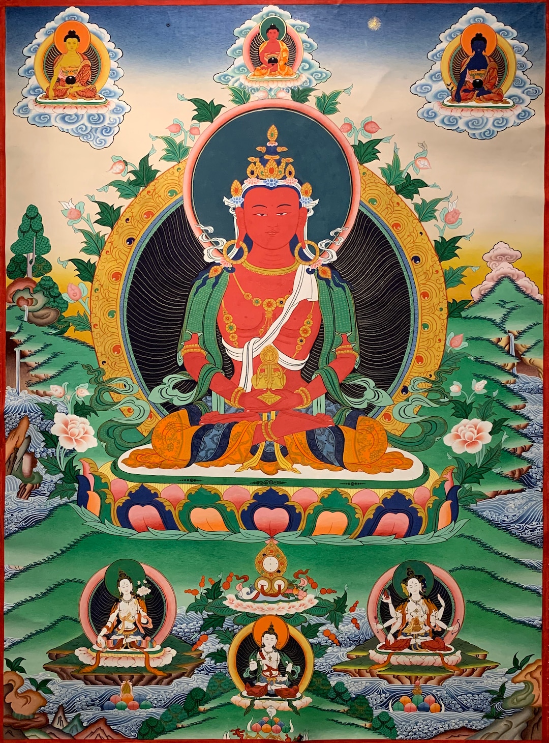 阿弥陀如来タンカ：手描きのチベット美術、29x40インチ - Etsy 日本