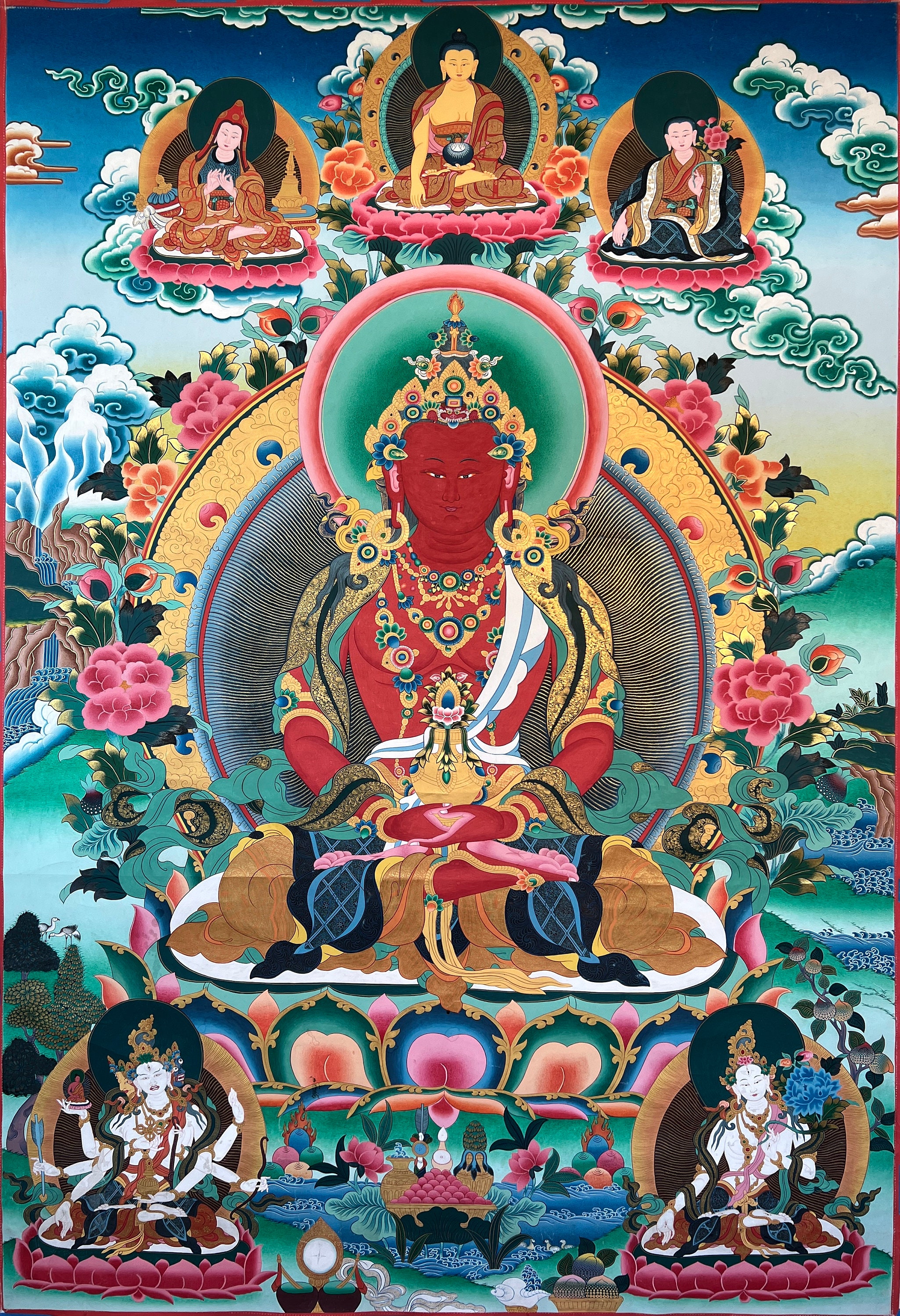手描き肉筆画》阿弥陀如来 タンカ 曼荼羅 チベット密教 仏画 a1 仏教