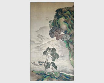 Qing Dynasty Silk Painting: Blue-Green Landscape, Literati Style, 19th Century