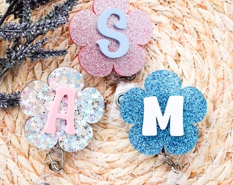 Flower Badge Reel, Custom Badge Reel, Retractable ID Badge, Nurse Badge Reel, Teacher Badge, Student Badge, Work Name Tag, Cute Personalized