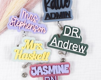 Personalized Badge Reel, Custom Name Badge Reel, Retractable ID Badge, Nurse Name Tag, Teacher Badge, Student ID Badge, Work Name Badge
