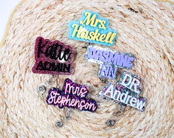Personalized Badge Reel, Custom Name Badge Reel, Retractable ID Badge, Nurse Name Tag, Teacher Badge, Student ID Badge, Work Name Badge Tag