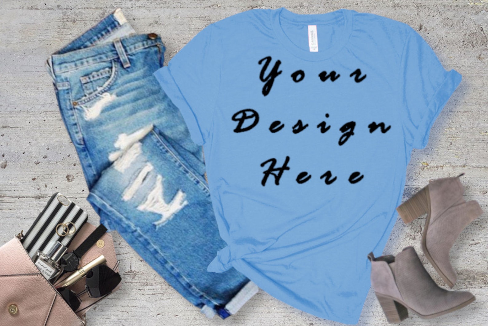 Download Mockup Woman Blue T-shirt Bella Canvas Shirt Flat Lay Image | Etsy