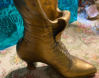 Unique Vintage Ceramic Victorian Shoe Boot Vase Atlantic Mold Black Gold Ebay