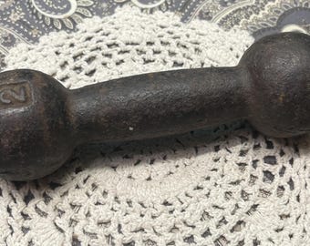 Vintage small aged cast iron 2 lb dumbbell weight- use as decor - paperweight- display