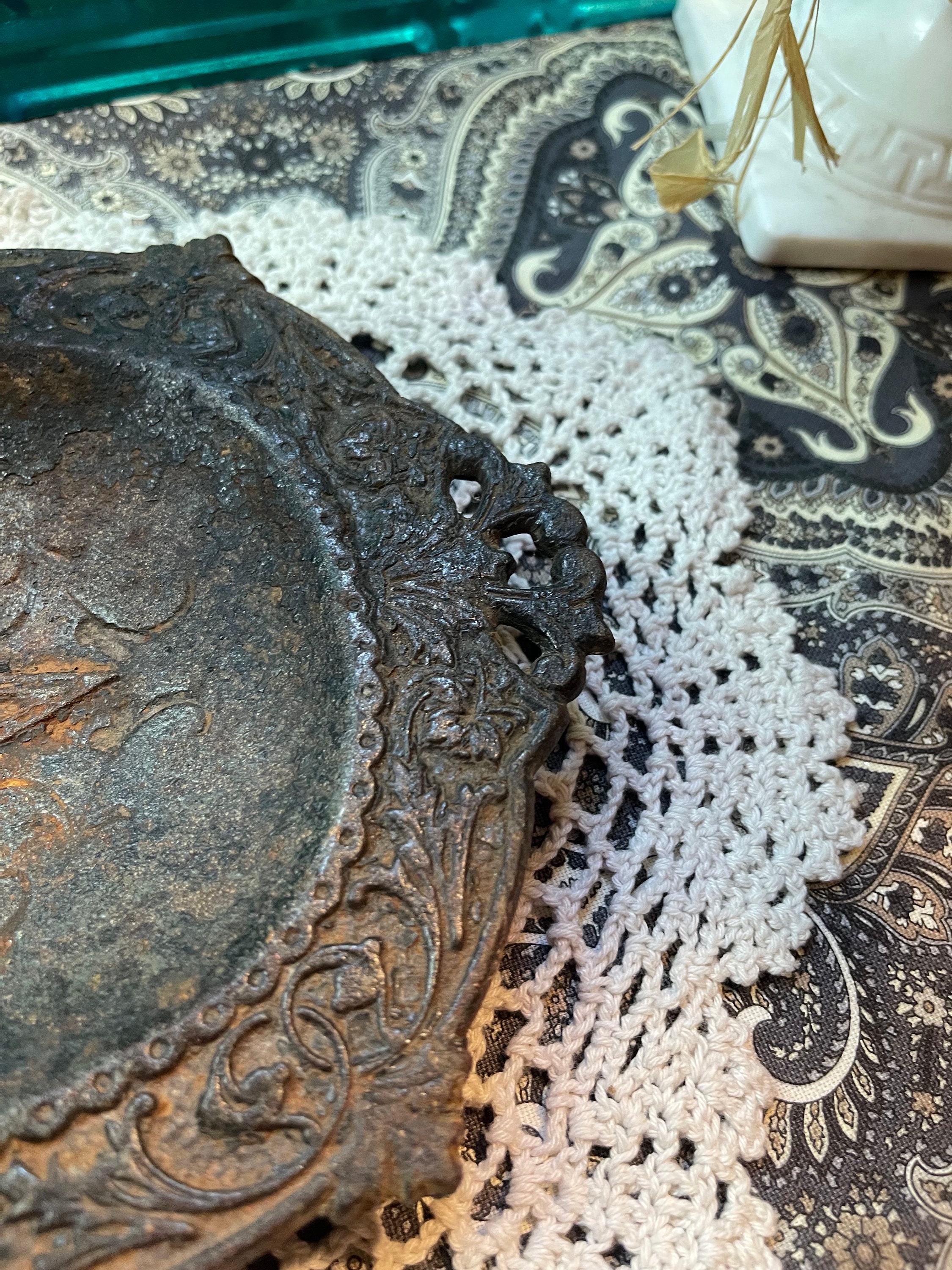 Antique or Vintage Ornate Cast Iron Fireplace Tool Holder