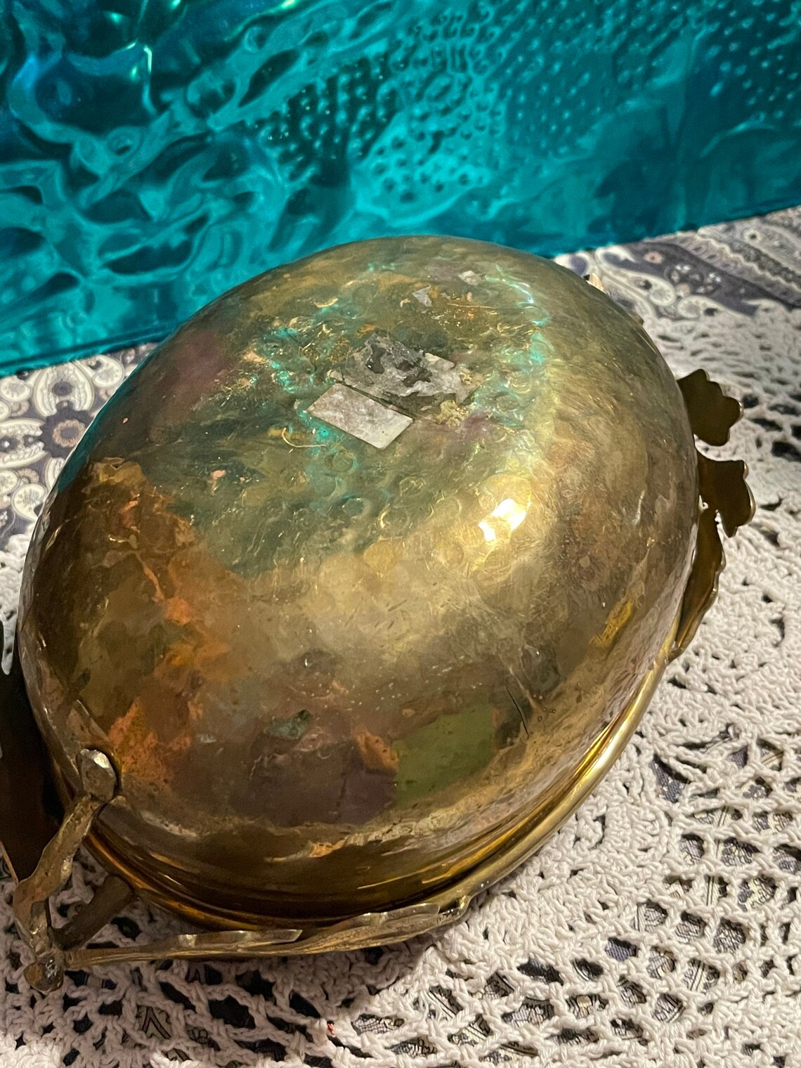 Vintage Hammered Brass Bowl Planter With Leaf Detail Aged Etsy