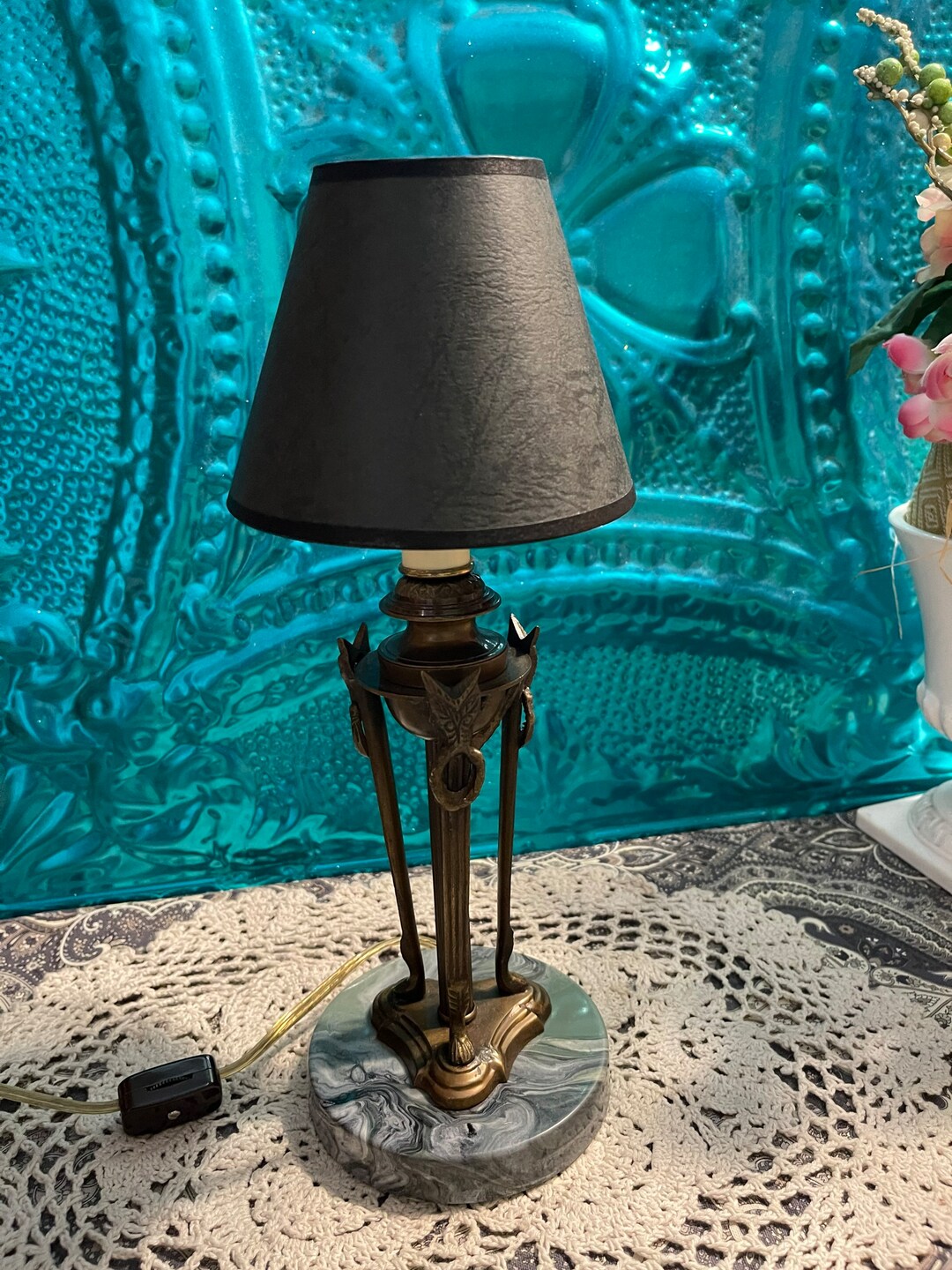 Vintage Metal Goat Head Goat Feet Lamp On Stone Look Base With Or vintage-metal-goat-head-goat-feet-lamp-on-stone-look-base-with-or