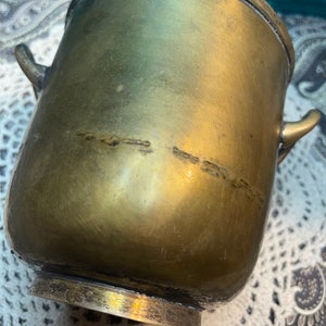 Antique or vintage brass and silver tone epn plated pot planter aged image 4