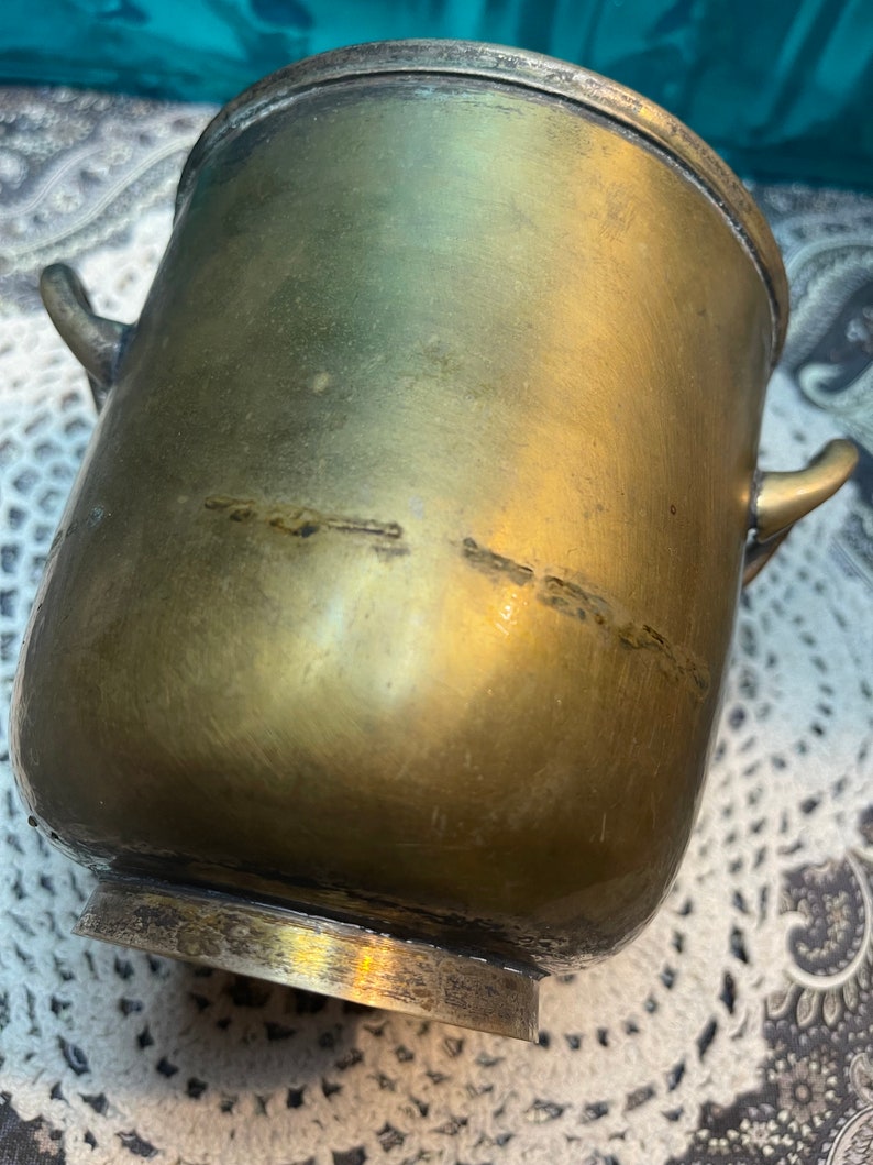 Antique or vintage brass and silver tone epn plated pot planter aged image 4