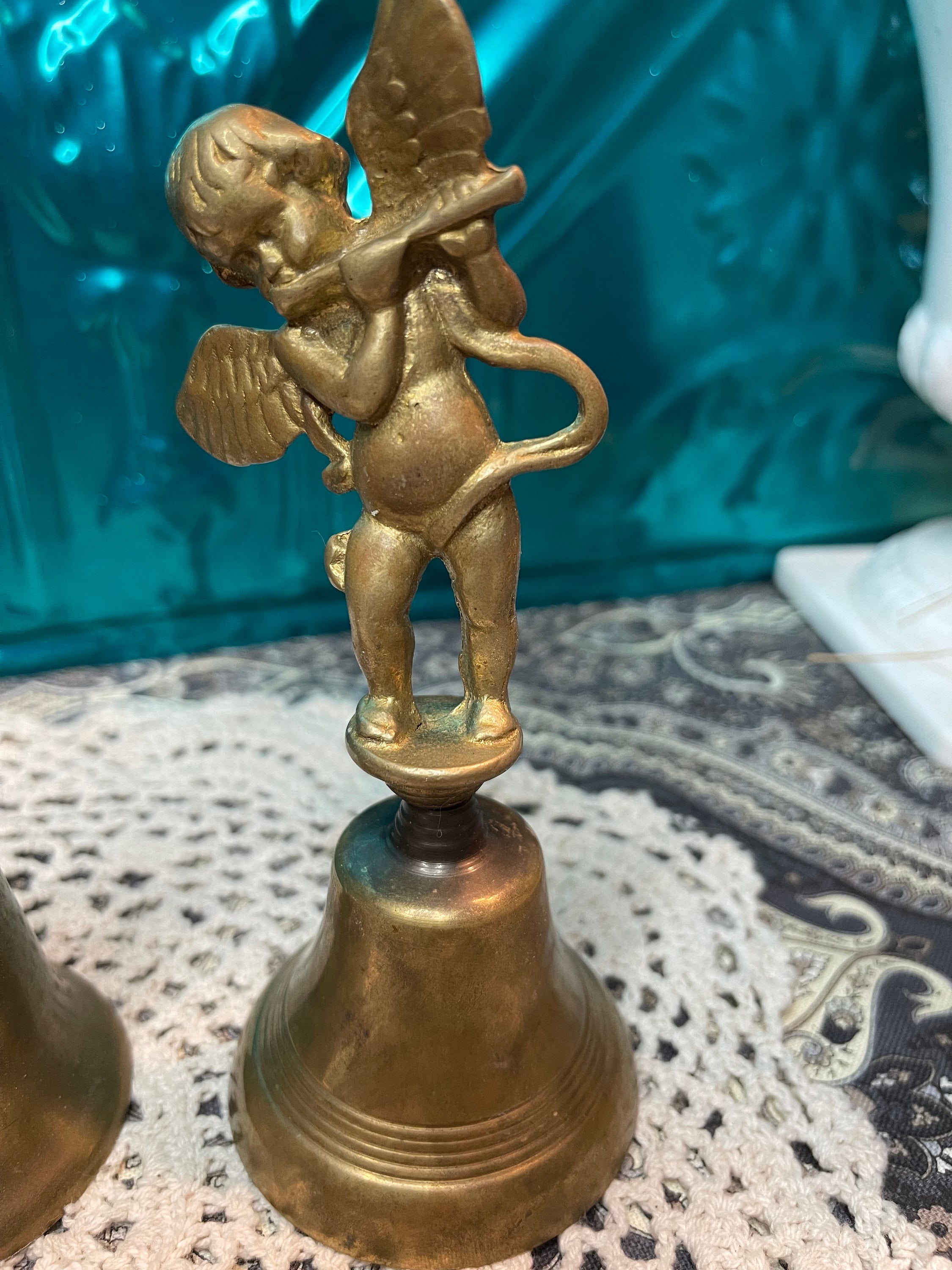 *old vintage  angel グリーンのベル ＆ 天使さん 送料無料 エンジェル シャンパン ヴィンテージ