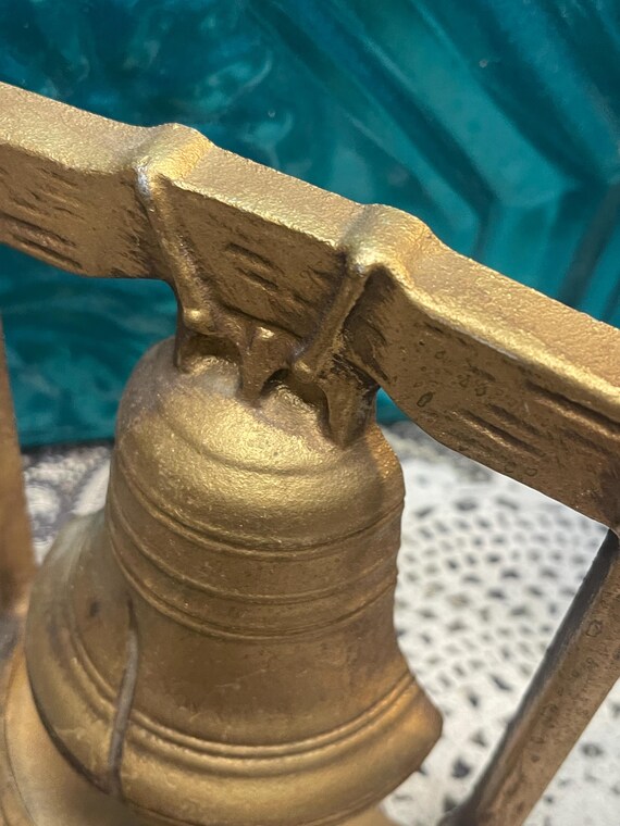 Vintage Gold Tone Cast Metal Liberty Bell Bookends- Non Functional