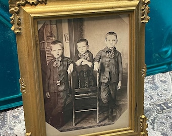 Antique Victorian photo card in ornate vintage Italy molded plastic  frame