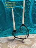 Vintage black metal scroll candelabra - candle holder - rustic- Gothic style - showing it’s age - candles not included