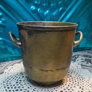 Antique or vintage brass and silver tone epn plated pot planter aged image 1