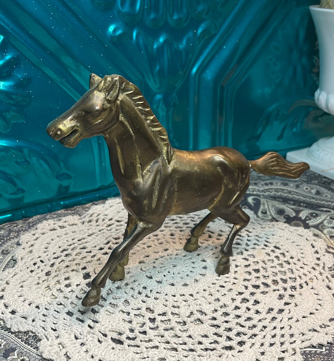 Vintage Brass Horse Statue Aged Etsy