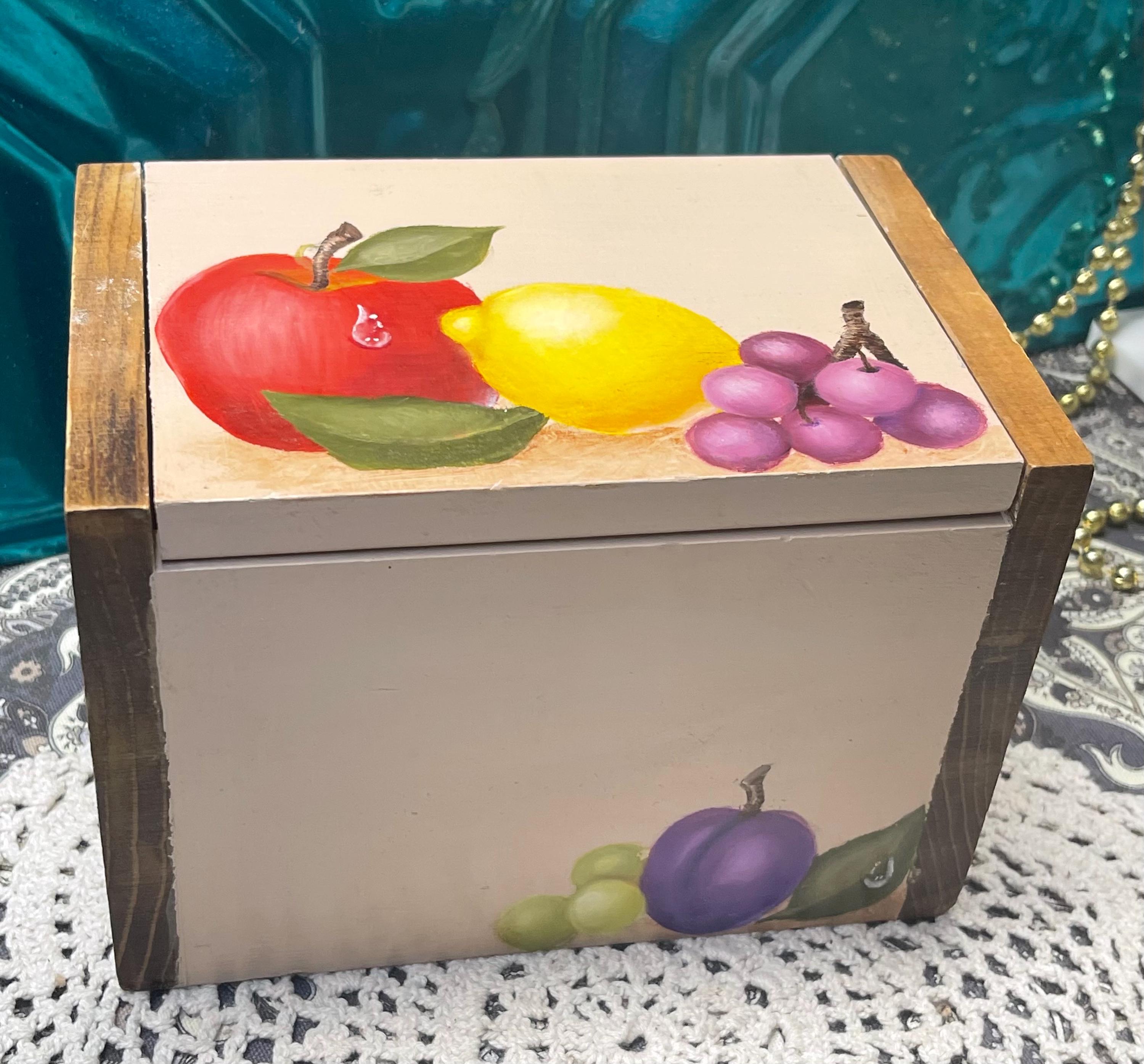 Vintage Painted Wood Recipe Box- Fruit Design - Etsy