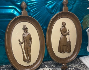 Vintage plastic wall plaques Victorian style set of 2
