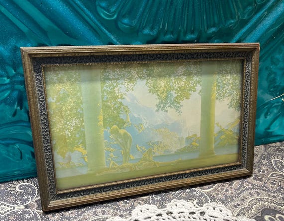 Antique ornate wood framed print or lithograph of mystical painting- aged frame