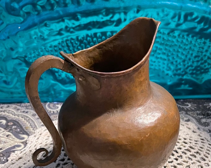 Vintage Rustic Copper Pitcher Vase aged Etsy