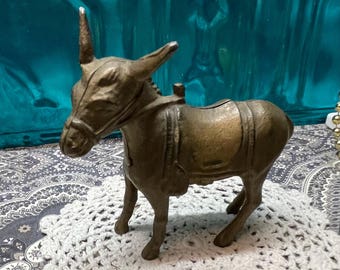Vintage or antique small metal donkey or mule bank - coin bank - for Pennies- aged
