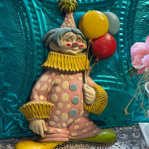 Vintage large heavy 1967 metal clown wall decor