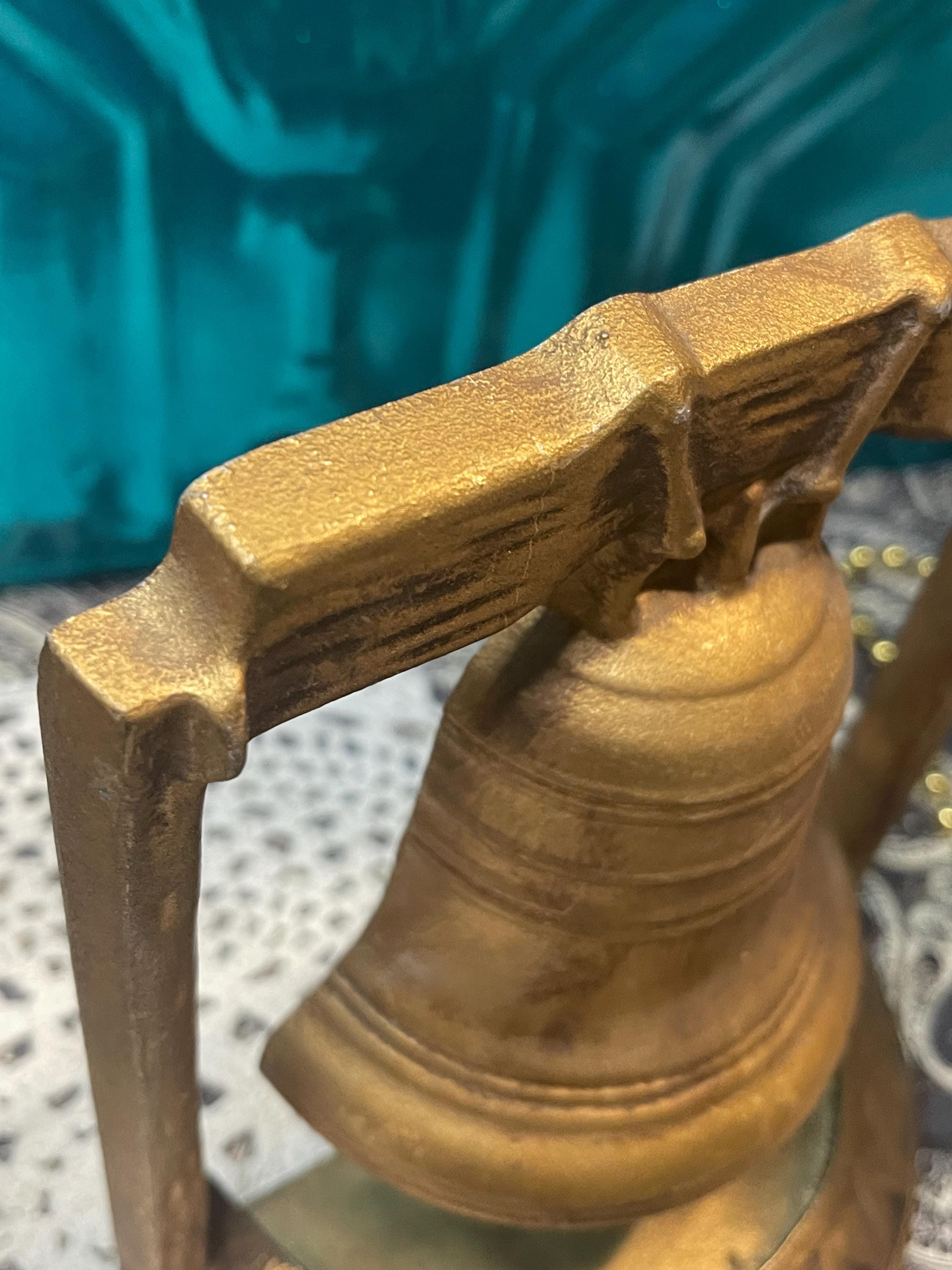 Vintage Gold Tone Cast Metal Liberty Bell Bookends- Non Functional