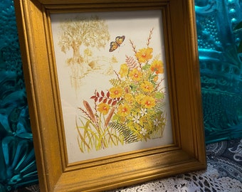 Vintage wood framed butterfly print