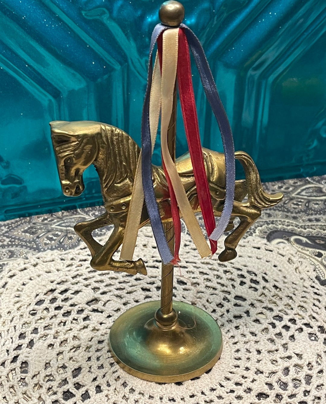 Vintage Brass Carousel Horse Statue With Ribbons - Etsy