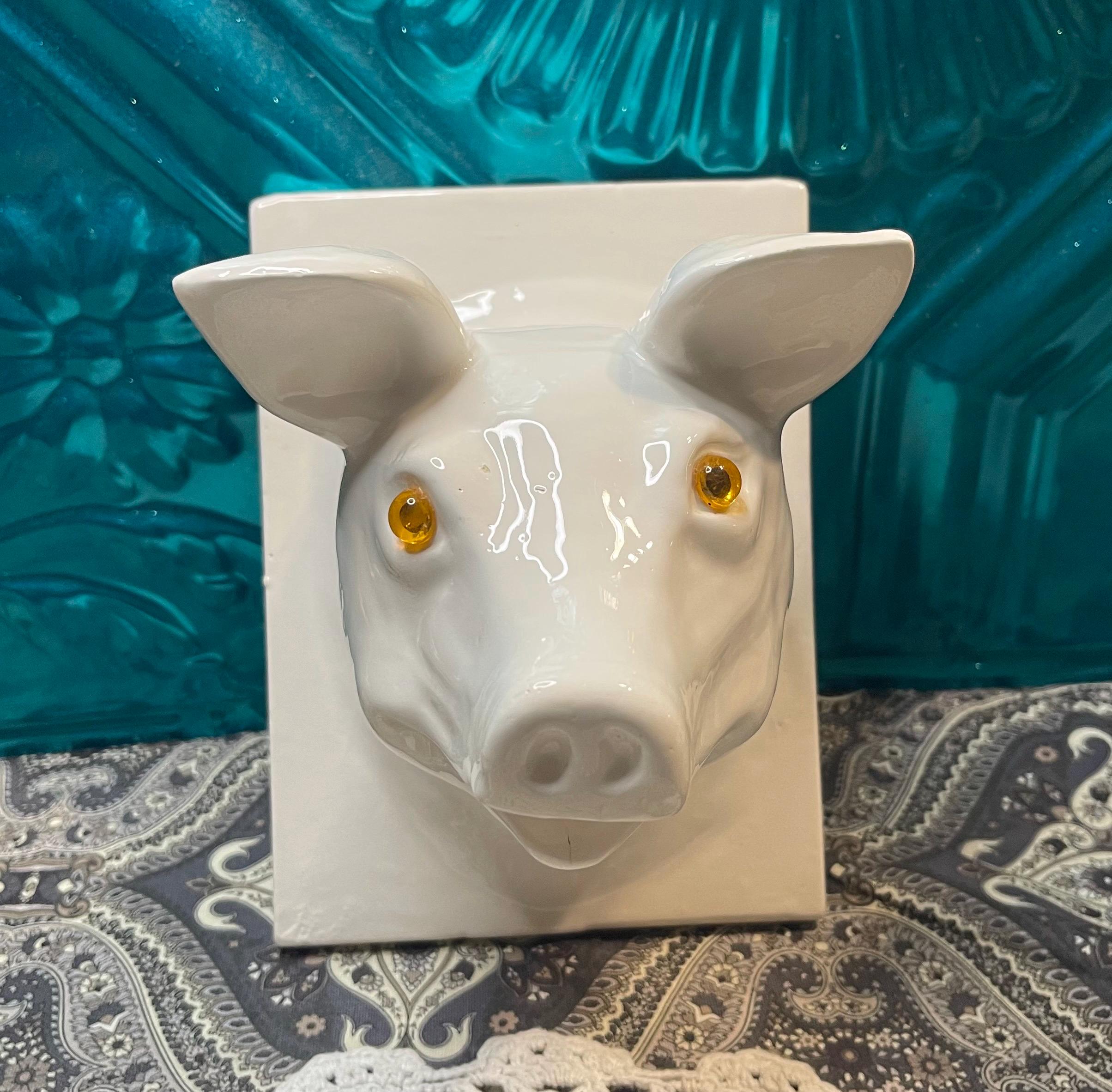 Vintage Large Ceramic Pig Head Bust Wall Hanging Towel Holder