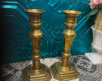 Vintage heavy brass candlestick holders set of 2 - 2.7lbs each