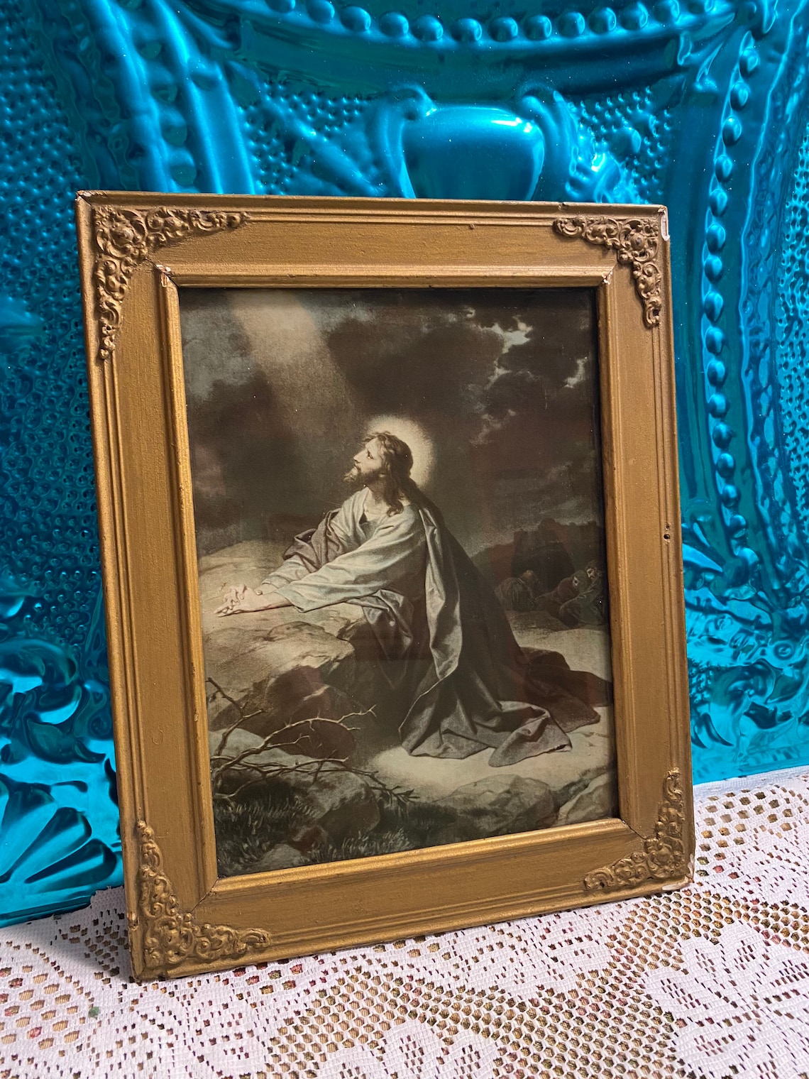 Vintage framed Jesus picture in ornate frame Etsy