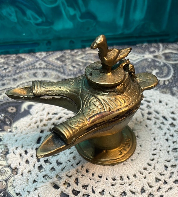 Antique or Vintage Small but Heavy Brass Oil Lamp With Double