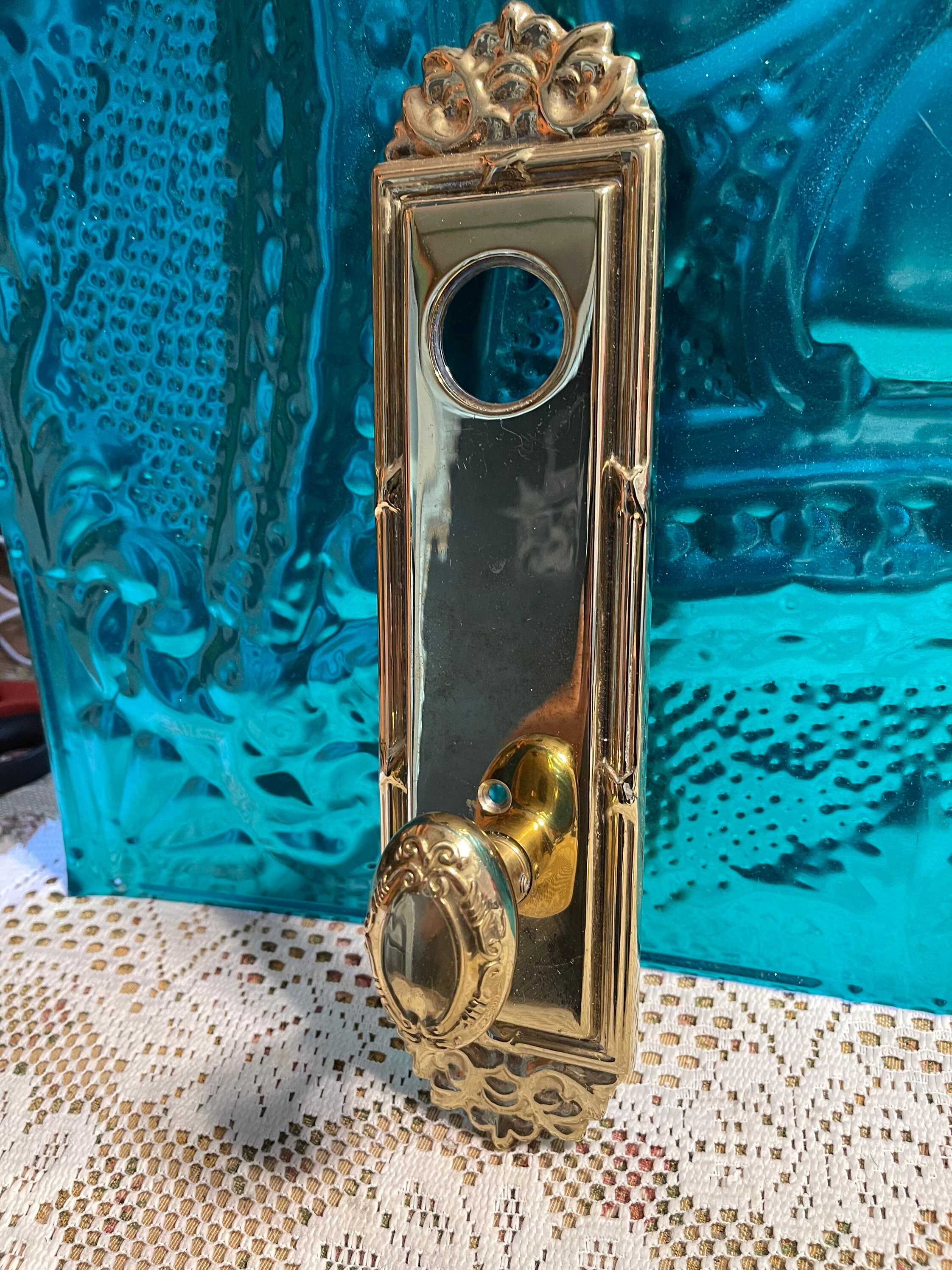 Vintage heavy brass door knob back plate with knob Victorian Etsy