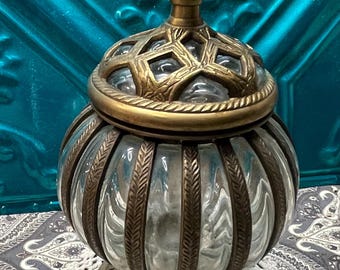 Vintage heavy brass and bubble glass jar with lid