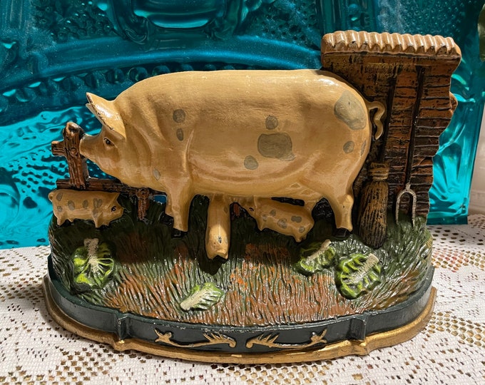 Vintage Heavy Cast Iron Pig and Piglets Door Stopper Etsy