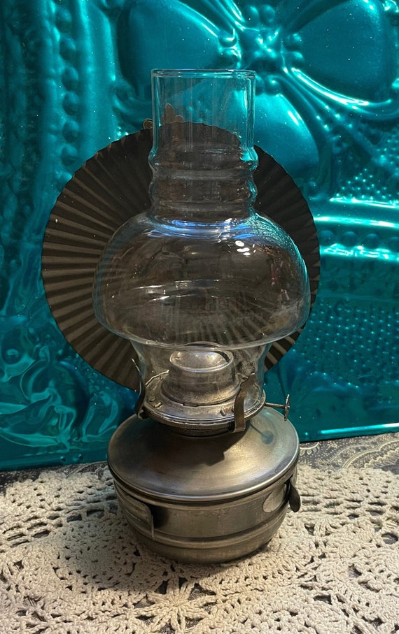 Vintage or Antique Metal Oil Kerosene Lamp With Reflector and