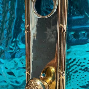 Vintage heavy brass door knob back plate with knob- repurpose piece - Victorian style- aged