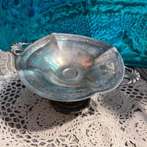 Antique small silver tone pedestal bowl- marked- S - 1929 - aged - patina