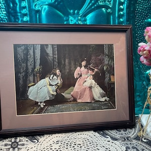 Vintage framed matted print -  Victorian ladies- aged