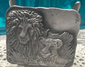 Vintage pewter lion  business card holder- letter holder