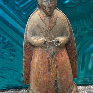 Antique 13 inches tall wood carved Saint - santos religious statue - aged