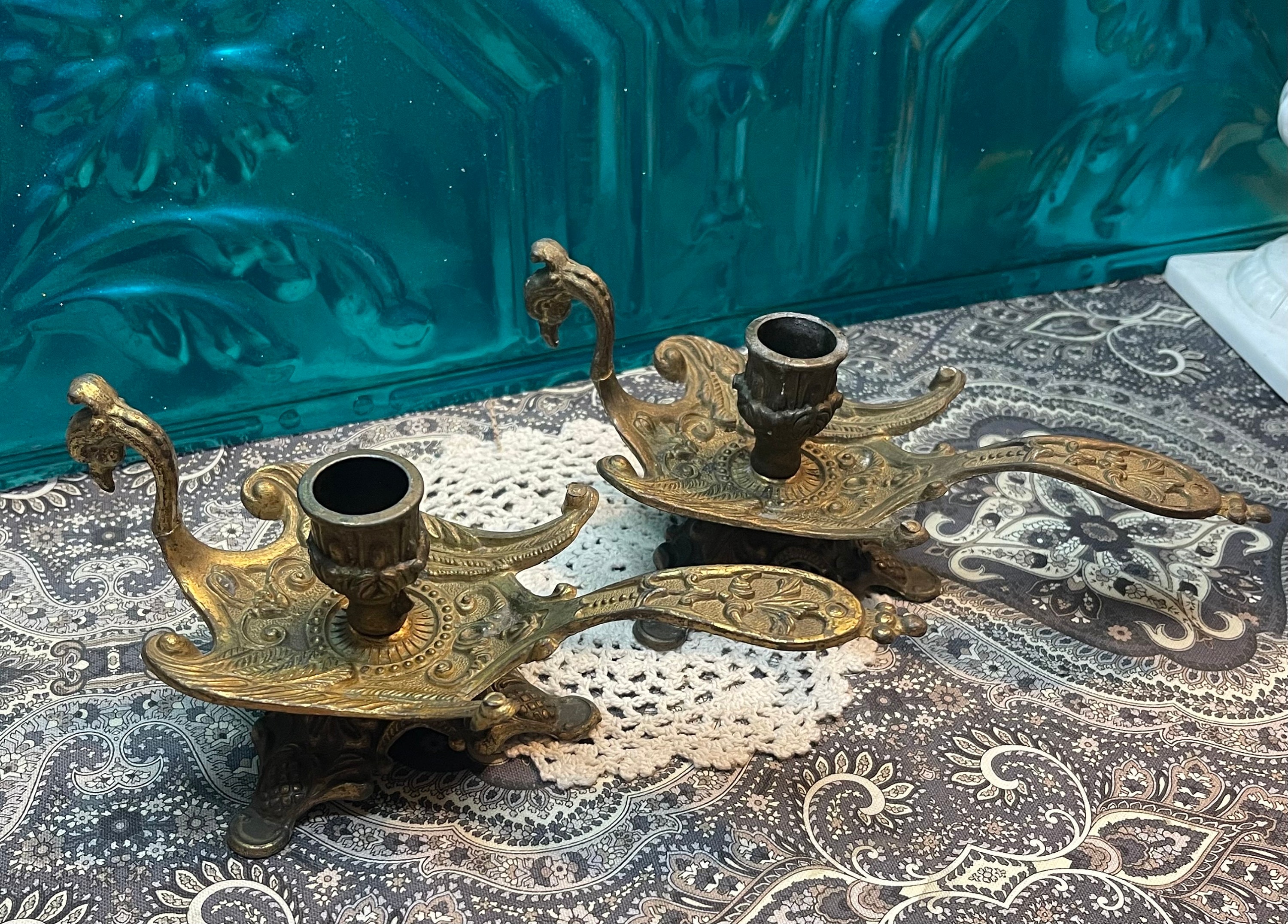 Vintage Ornate Italy Brass or Brass Tone Metal Peacock- Phoenix