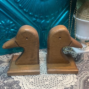 Vintage carved wood duck bookends