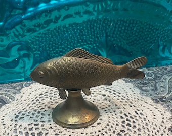 Vintage brass fish on base - aged