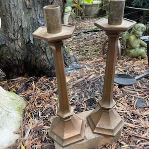 Antique or Vintage pair of heavy 3.10lbs each copper - rust tone candlesticks- aged