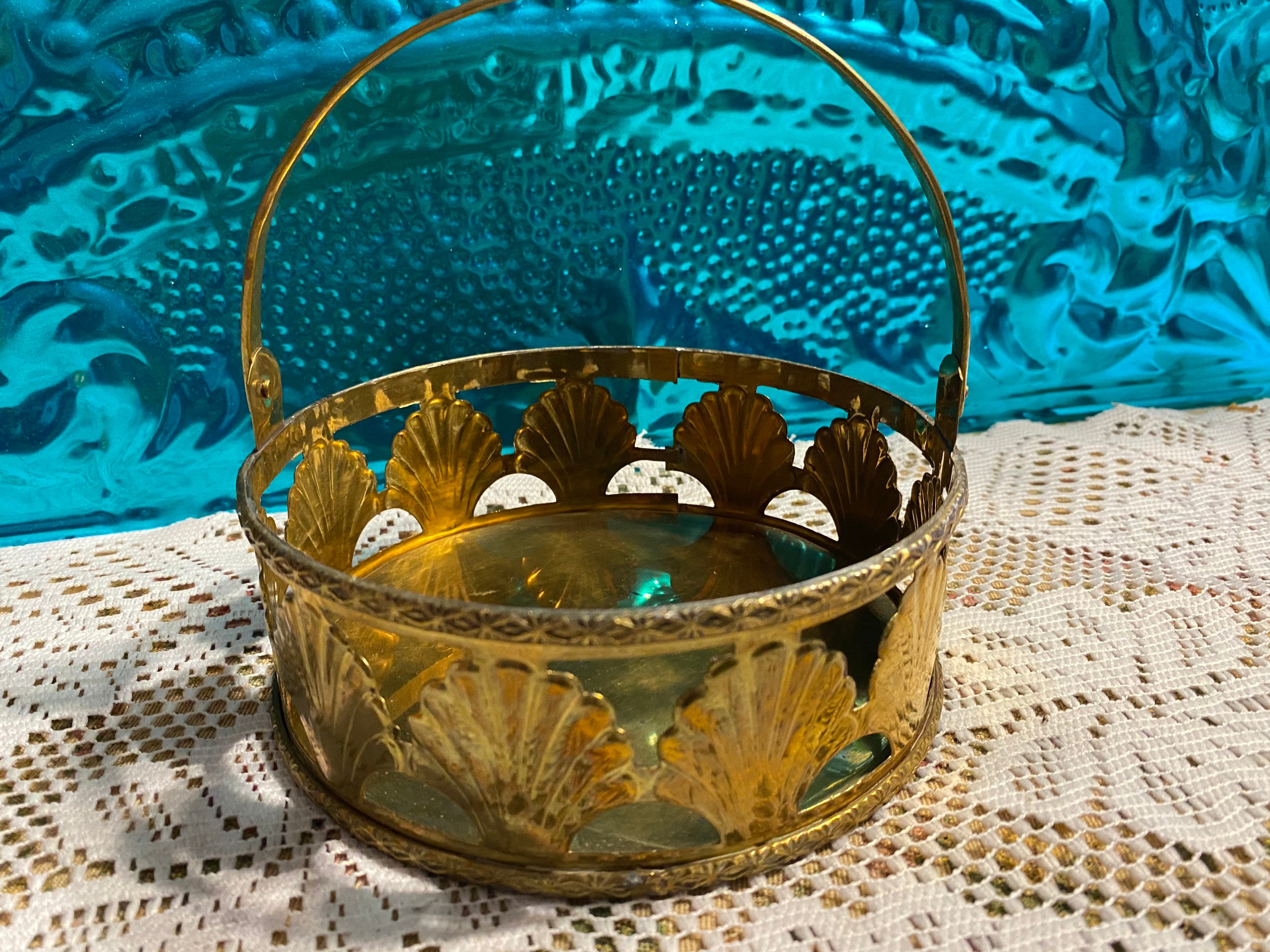 Vintage Metal/ brass basket pearl-shell painted.